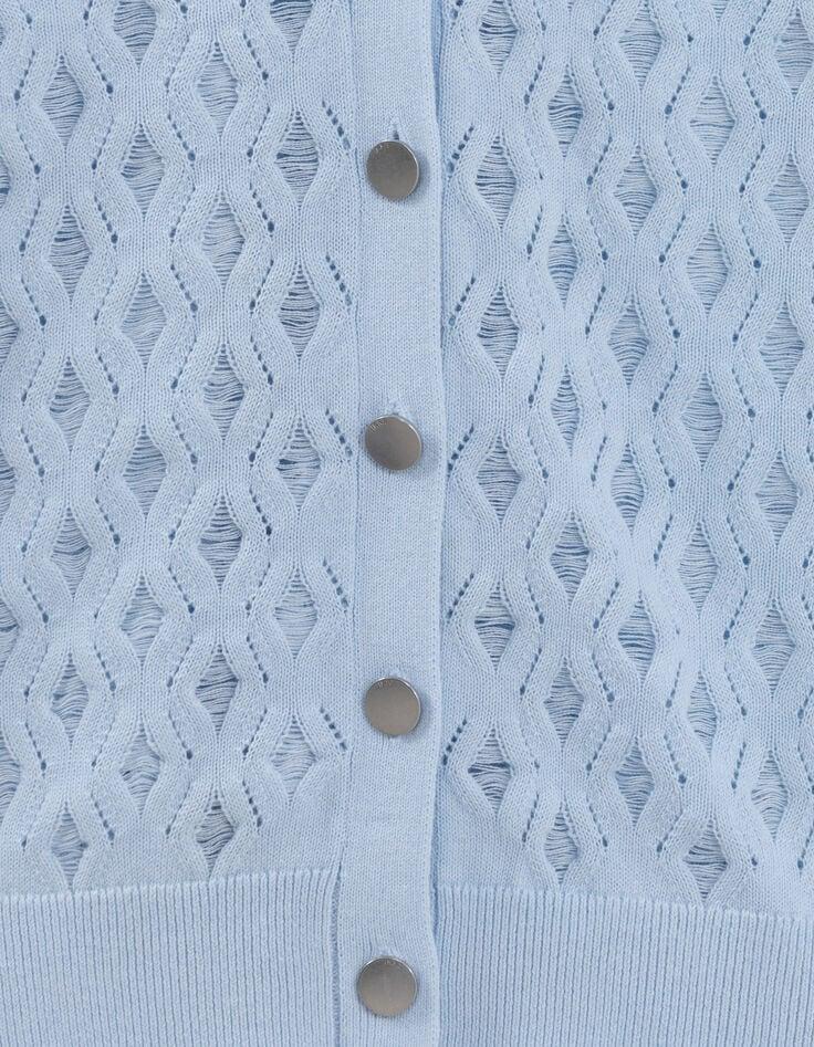 Ikks Cardigan Bleu Tricot Fin Réversible Devant Dos