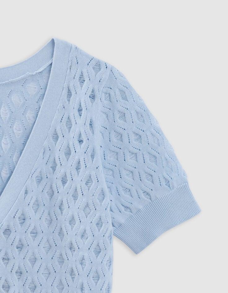 Ikks Cardigan Bleu Tricot Fin Réversible Devant Dos