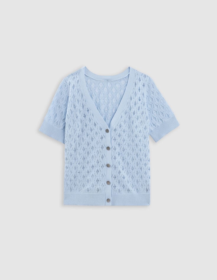 ikks Cardigan bleu tricot fin réversible devant dos