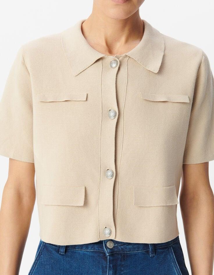 Ikks Cardigan Court Beige Tricot Boutons Gravés Femme