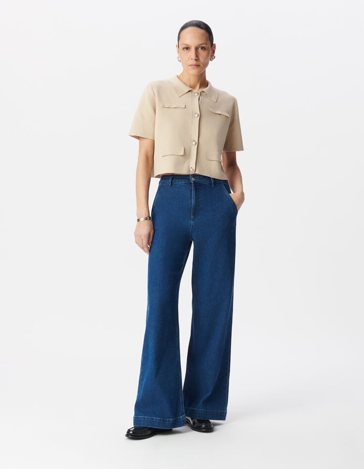 ikks Cardigan court beige tricot boutons gravés Femme