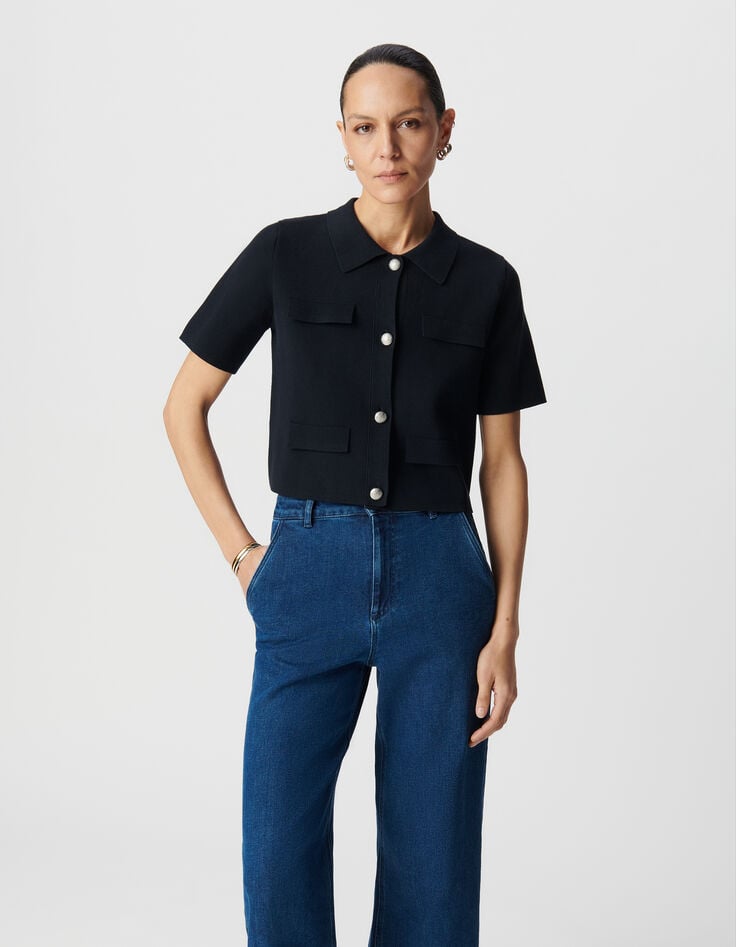 Ikks Cardigan Court Marine Tricot Boutons Gravés Femme