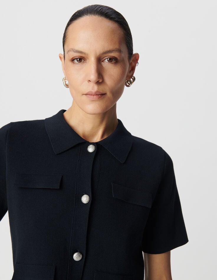 Ikks Cardigan Court Marine Tricot Boutons Gravés Femme