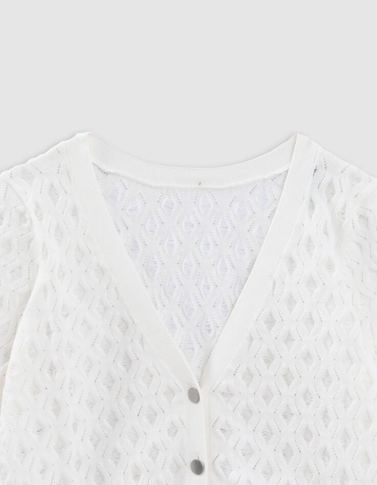 Ikks Cardigan écru Tricot Fin Réversible Devant Dos