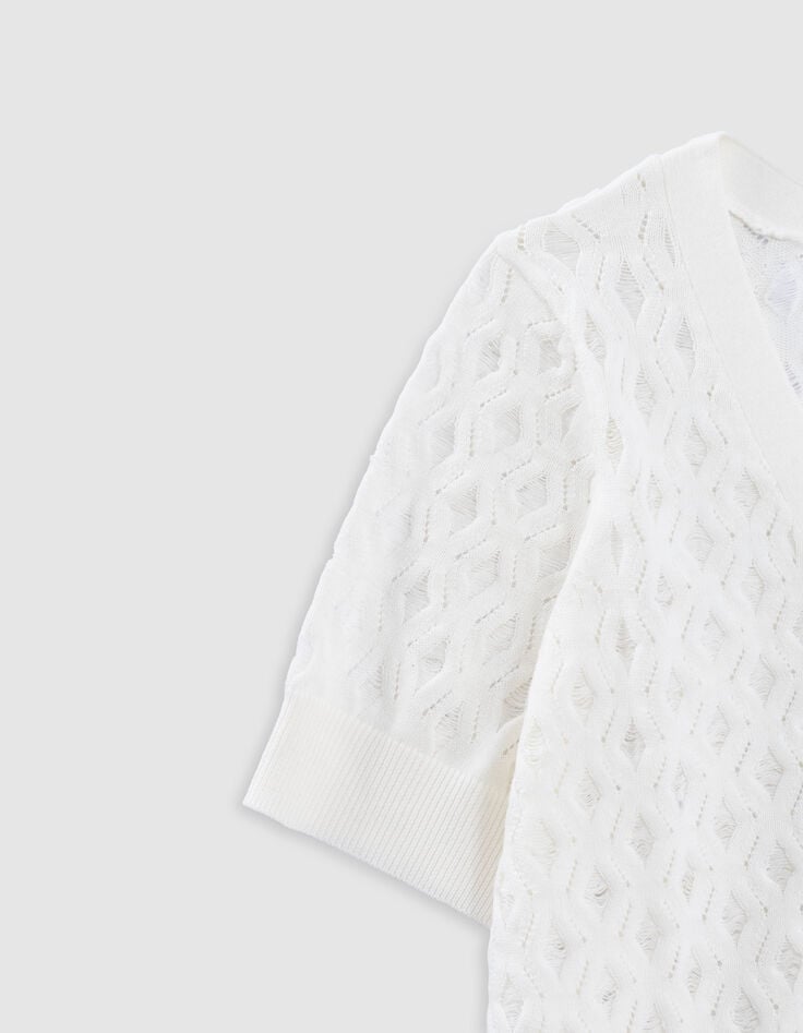 Ikks Cardigan écru Tricot Fin Réversible Devant Dos