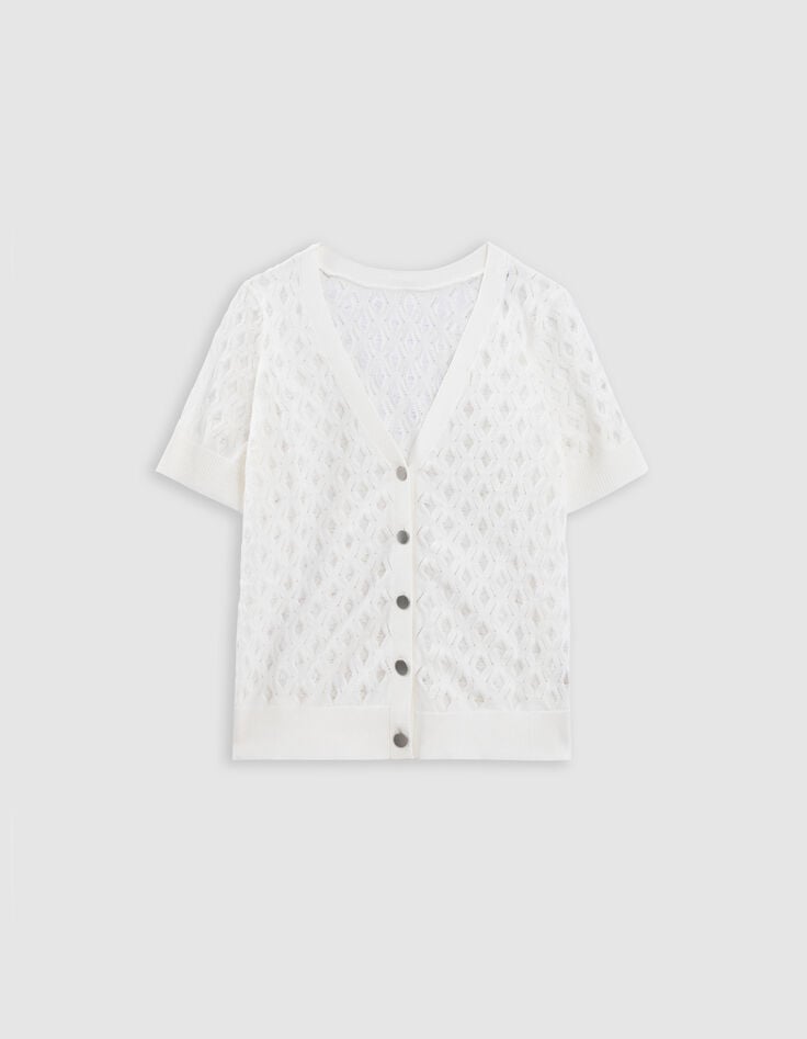 ikks Cardigan écru tricot fin réversible devant dos