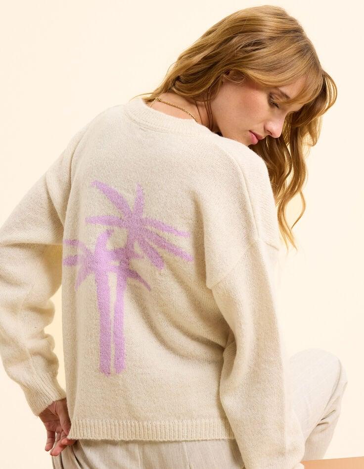 Ikks Cardigan écru Tricot Motif Palmiers Dos I.Code
