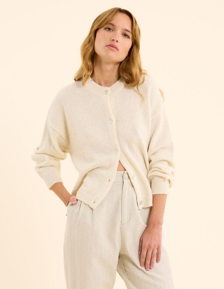 Ikks Cardigan écru Tricot Motif Palmiers Dos I.Code