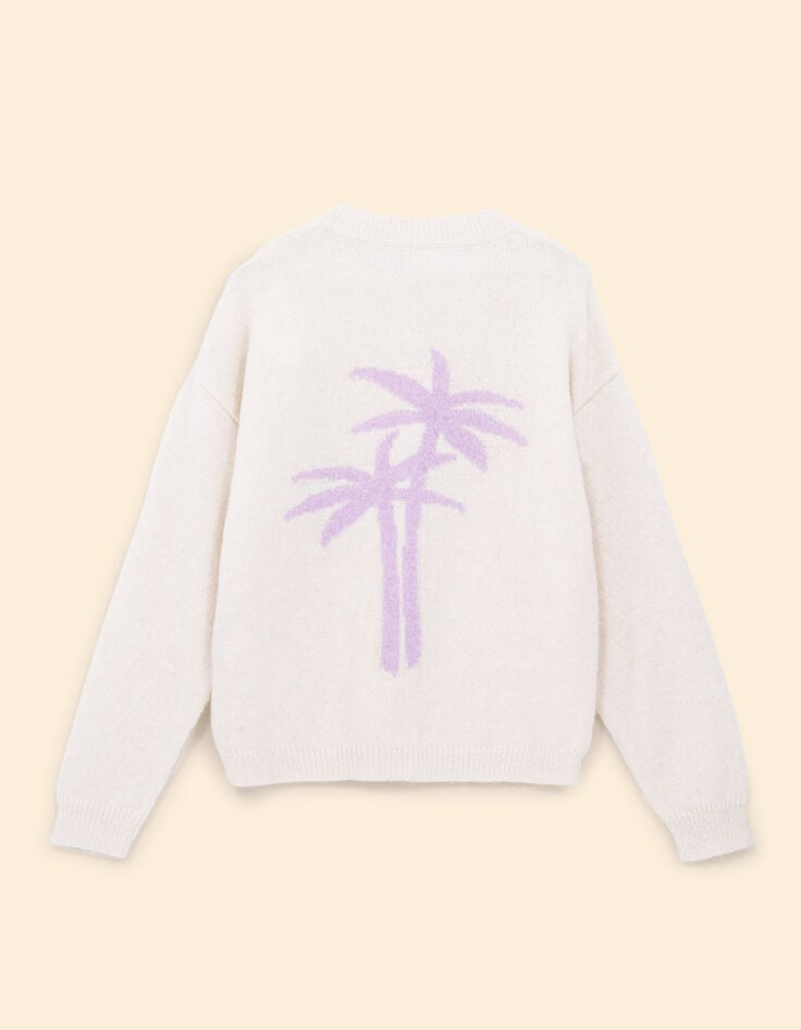 Ikks Cardigan écru Tricot Motif Palmiers Dos I.Code