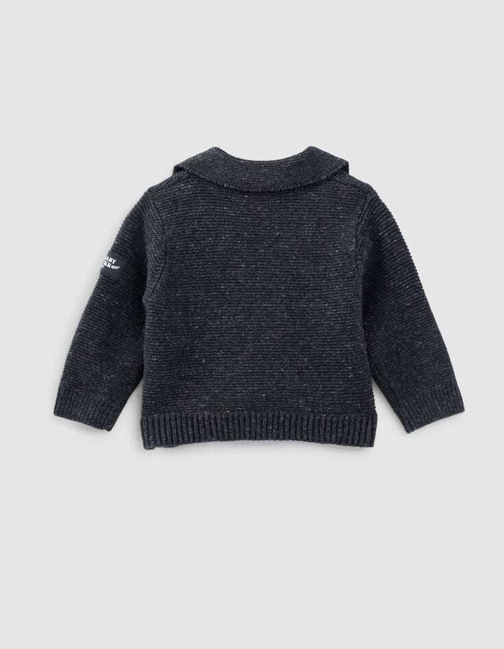 Ikks Cardigan Gris Chiné Esprit Motard Tricot Coton Bio Bébé