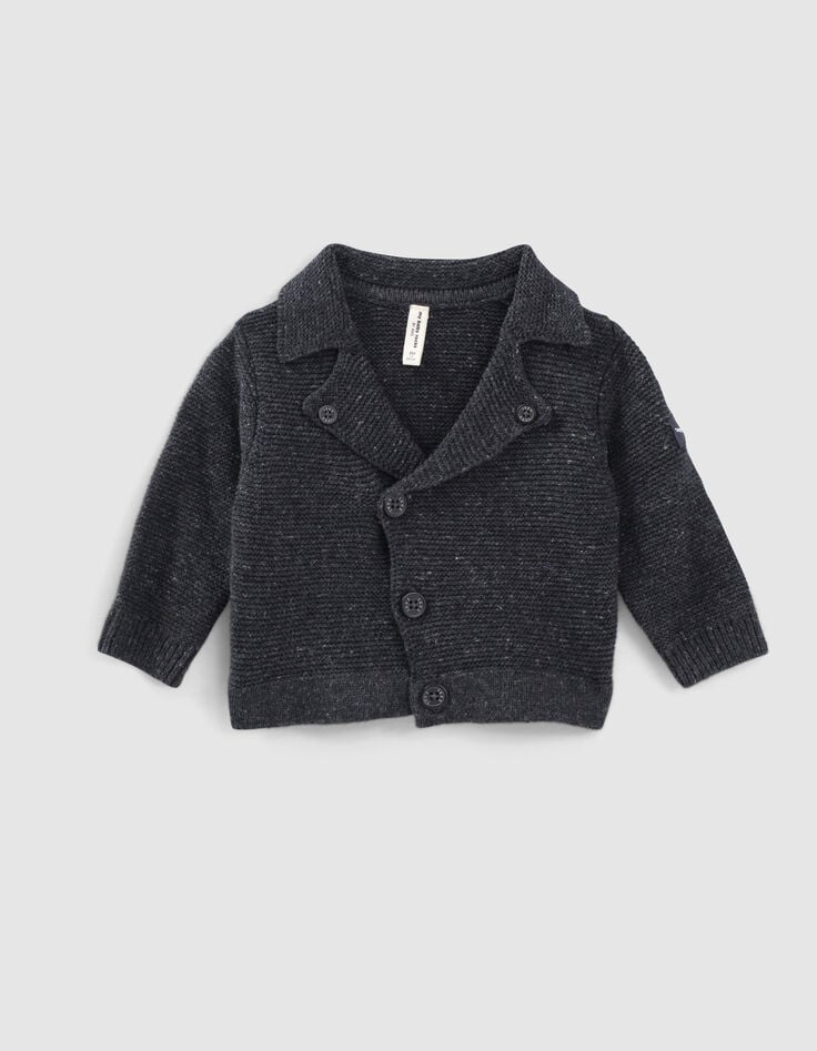 ikks Cardigan gris chiné esprit motard tricot coton bio bébé