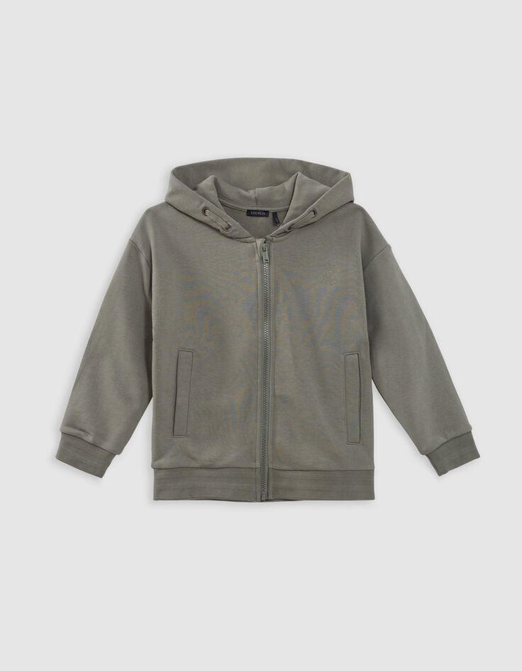 Ikks Cardigan Kaki Zippé à Capuche Maxi Typo Brodées Dos Garçon