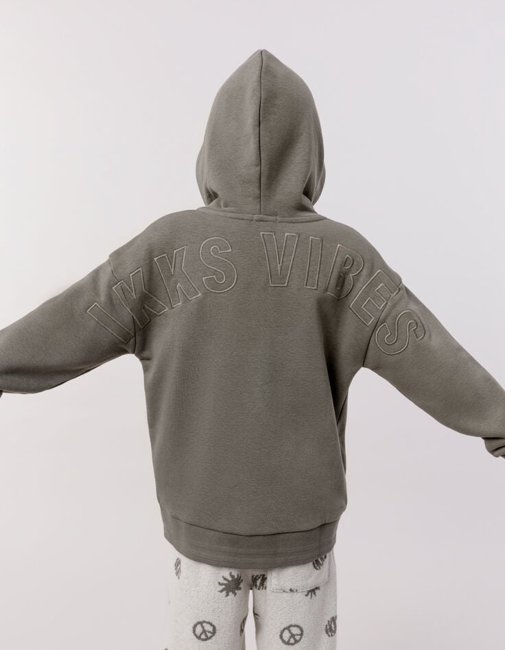 ikks Cardigan kaki zippé à capuche maxi typo brodées dos garçon