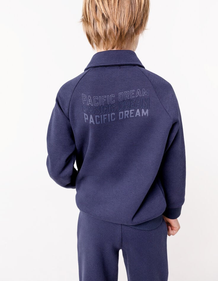 Ikks Cardigan Marine Zippé Bi-matière Message Dos Garçon