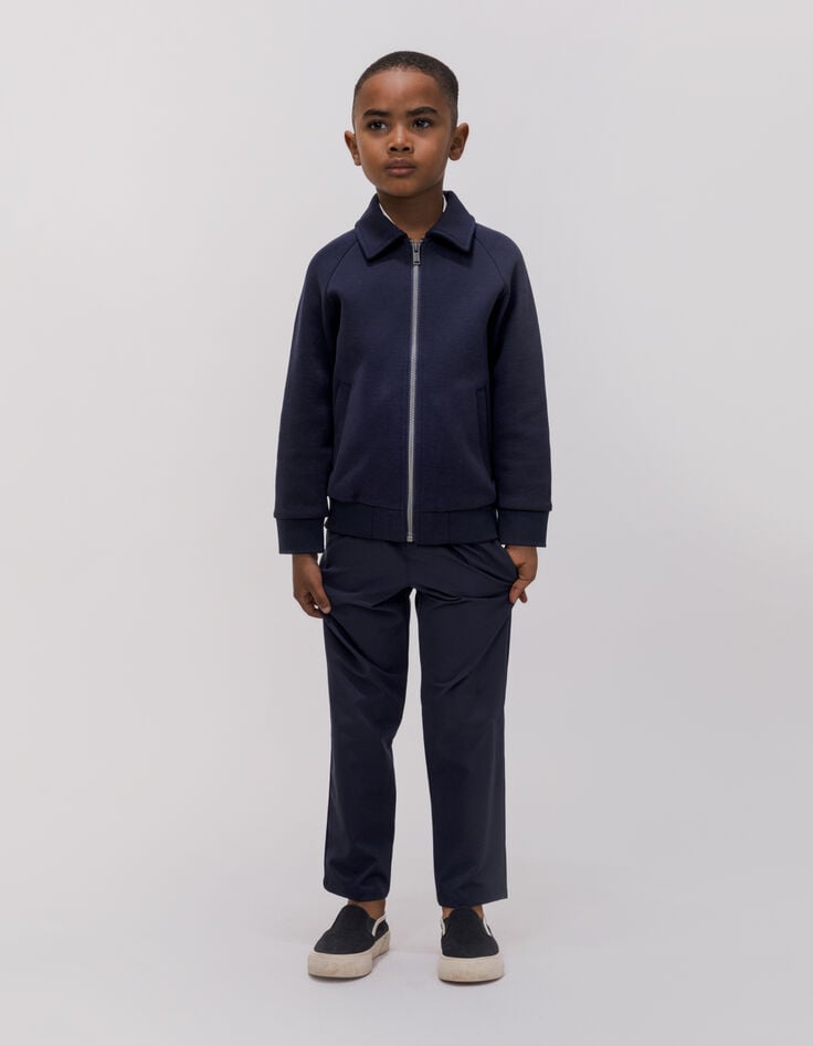 Ikks Cardigan Marine Zippé Bi-matière Message Dos Garçon