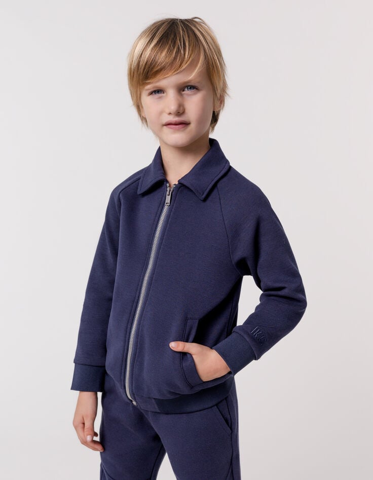 ikks Cardigan marine zippé bi-matière message dos garçon