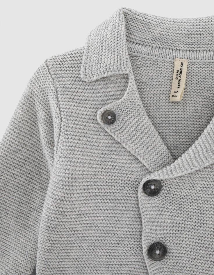 Ikks Cardigan Mastic Chiné Esprit Motard Tricot Coton Bio Bébé