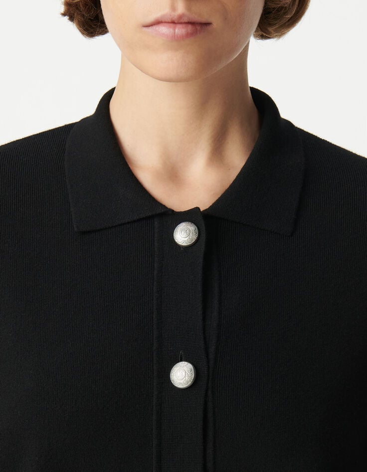 Ikks Cardigan Noir Loose Tricot Boutons Métal Gravé Femme