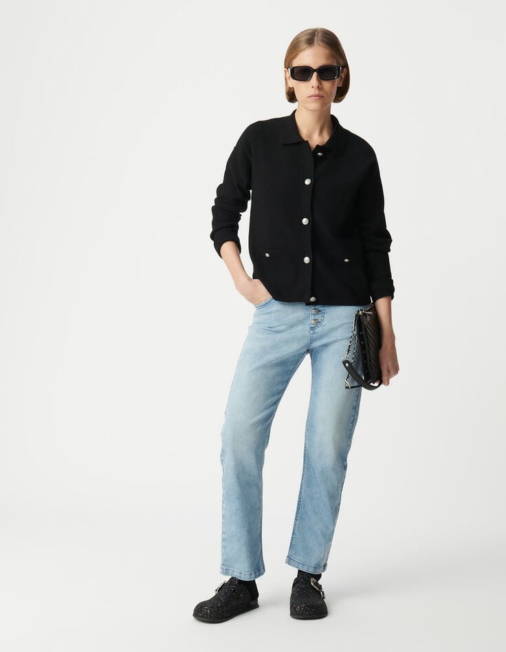 ikks Cardigan noir loose tricot boutons métal gravé Femme