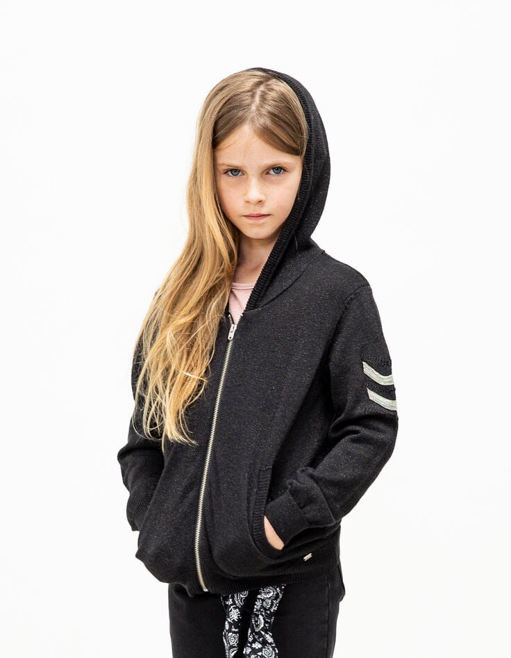 Ikks Cardigan Noir Tricot Lurex à Chevrons-bijou Fille