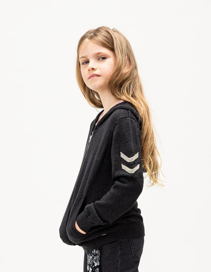 Ikks Cardigan Noir Tricot Lurex à Chevrons-bijou Fille