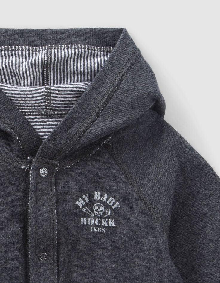 Ikks Cardigan Réversible Gris Chiné Et Rayé Coton Bio Bébé