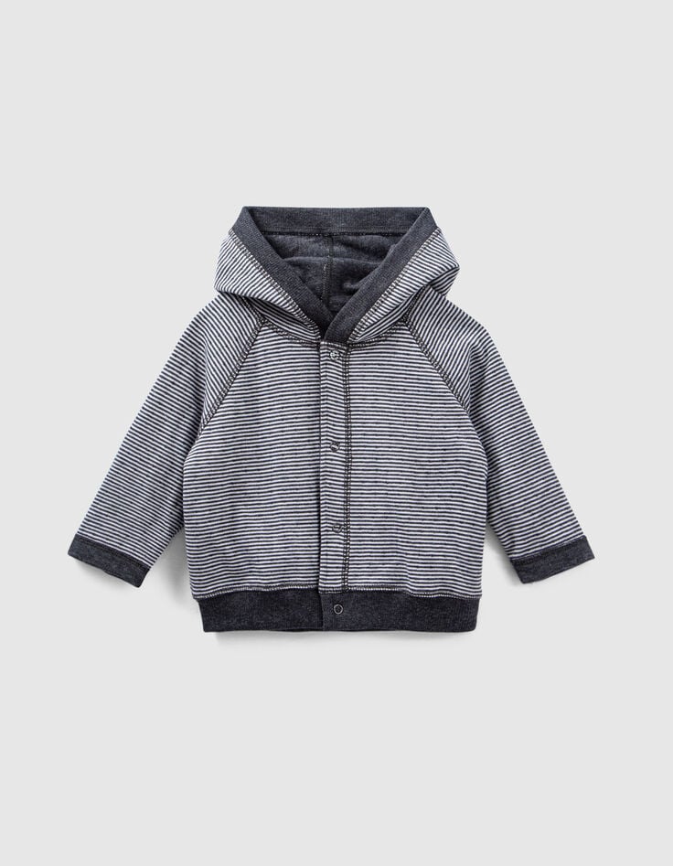 ikks Cardigan réversible gris chiné et rayé coton bio bébé