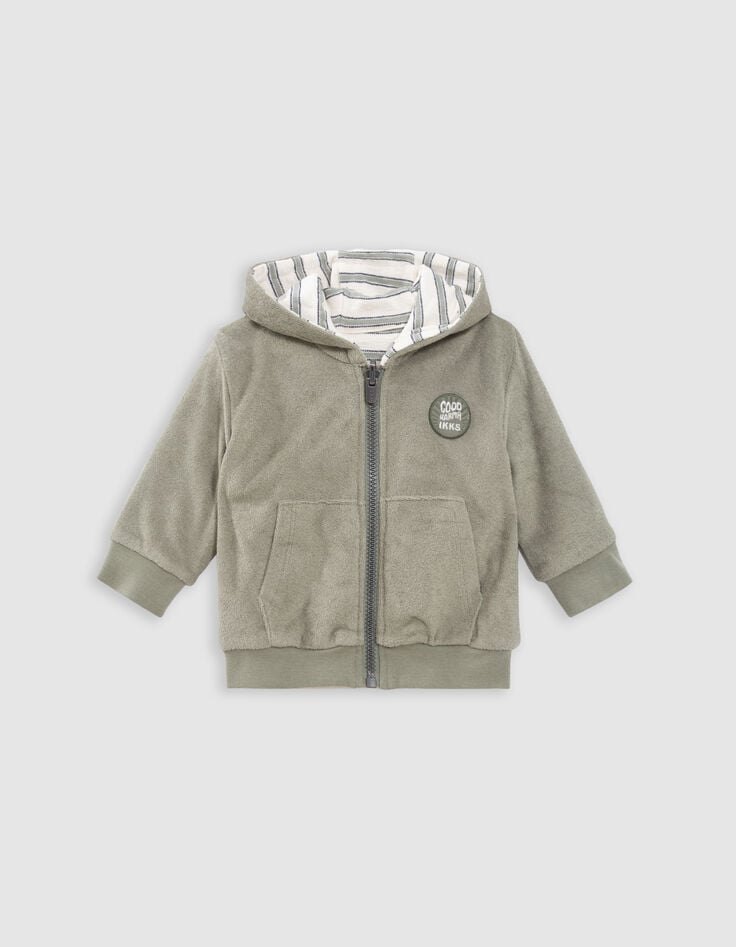 Ikks Cardigan Réversible Kaki éponge Et Rayures Bébé Garçon