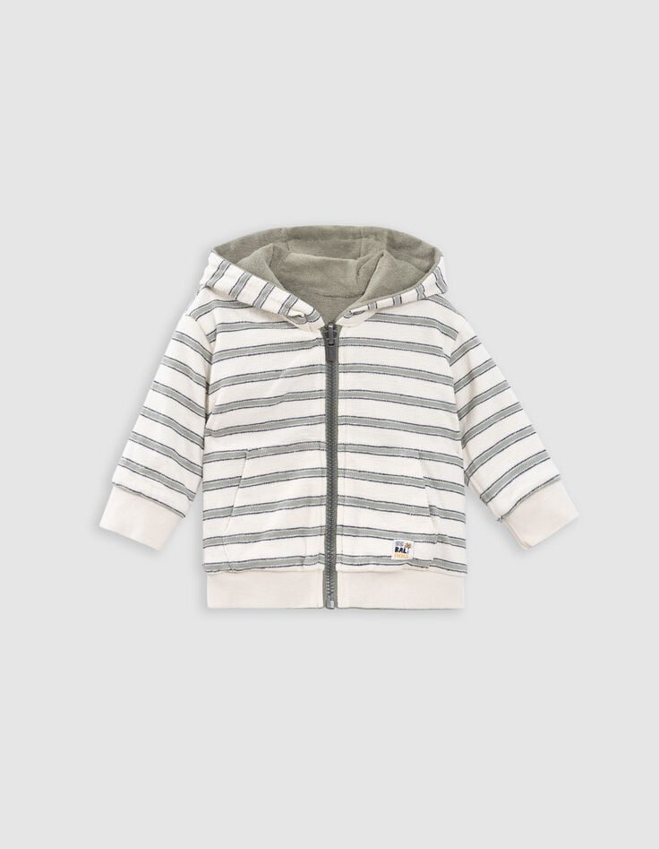 Ikks Cardigan Réversible Kaki éponge Et Rayures Bébé Garçon