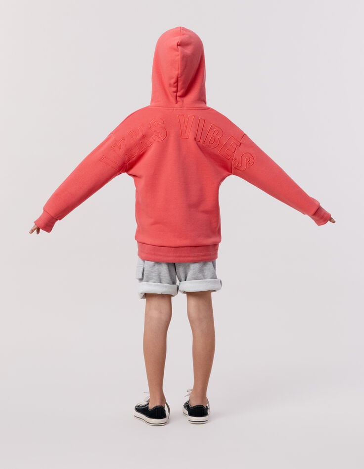 Ikks Cardigan Rouge Zippé à Capuche Maxi Broderie Dos Garçon