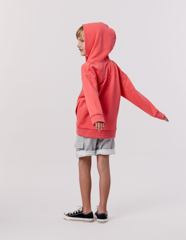 Ikks Cardigan Rouge Zippé à Capuche Maxi Broderie Dos Garçon