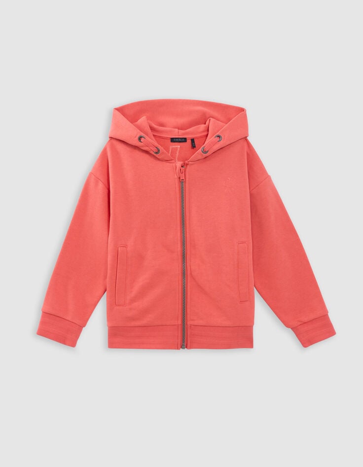 Ikks Cardigan Rouge Zippé à Capuche Maxi Broderie Dos Garçon