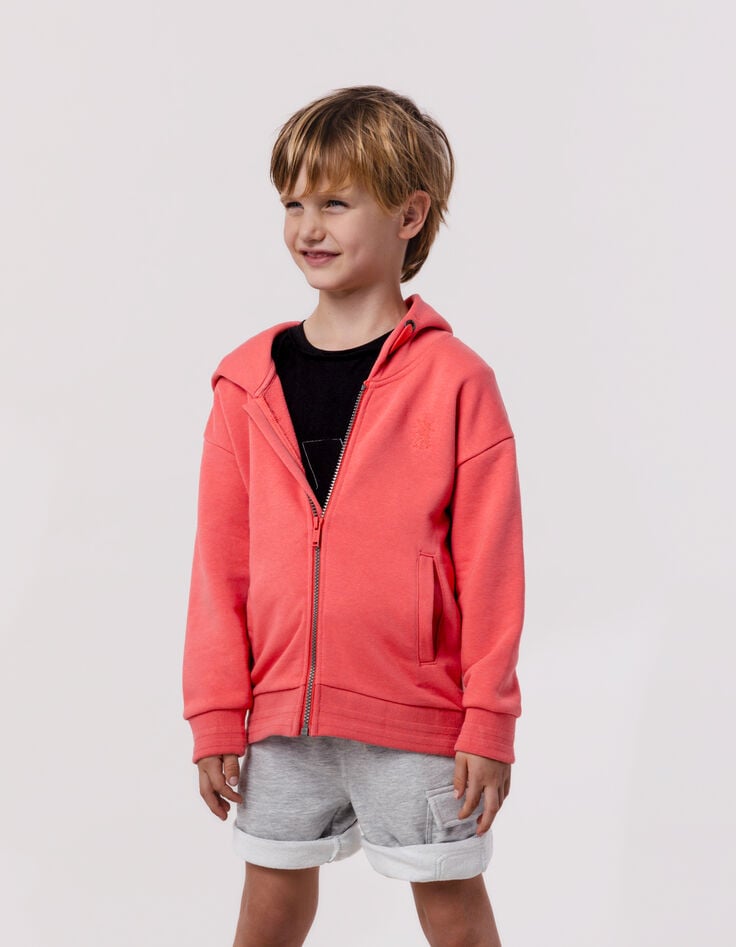 ikks Cardigan rouge zippé à capuche maxi broderie dos garçon