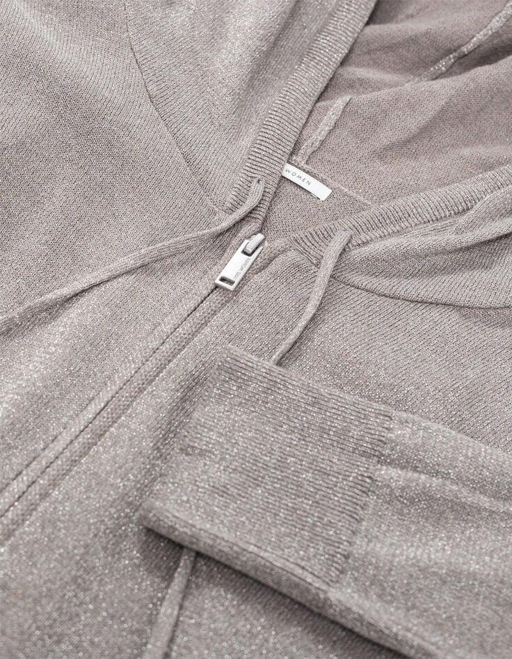 Ikks Cardigan Sésame Tricot Pailleté Motif Chevrons Ajouré Dos Femme