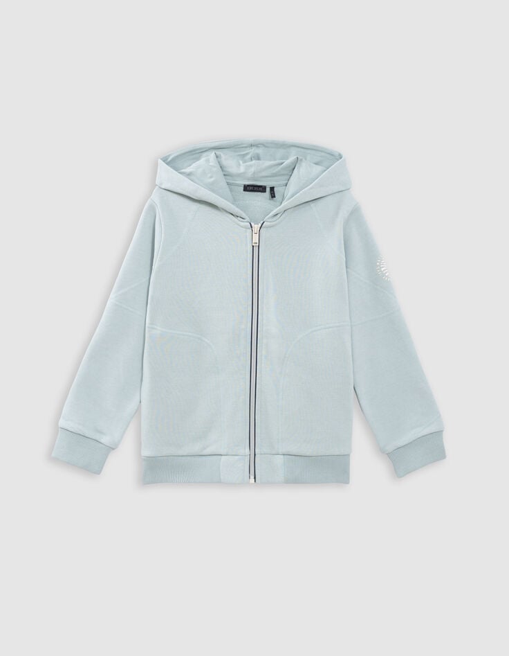 Ikks Cardigan Vert D'eau à Capuche Zip Bicolore Garçon