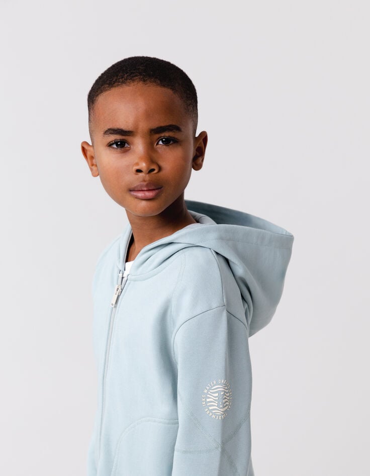 ikks Cardigan vert d'eau à capuche zip bicolore garçon