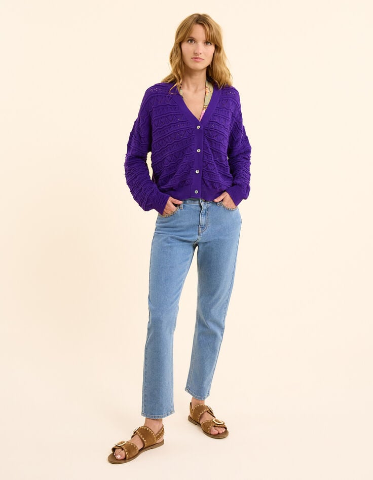 Ikks Cardigan Violet Tricot Ajouré Fantaisie I.Code