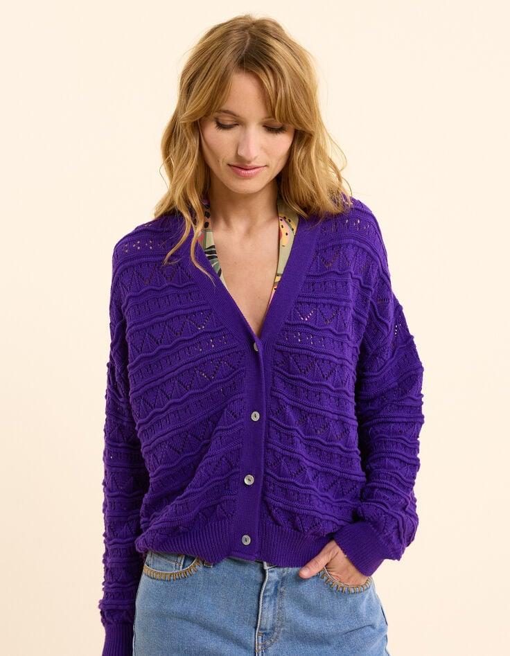Ikks Cardigan Violet Tricot Ajouré Fantaisie I.Code