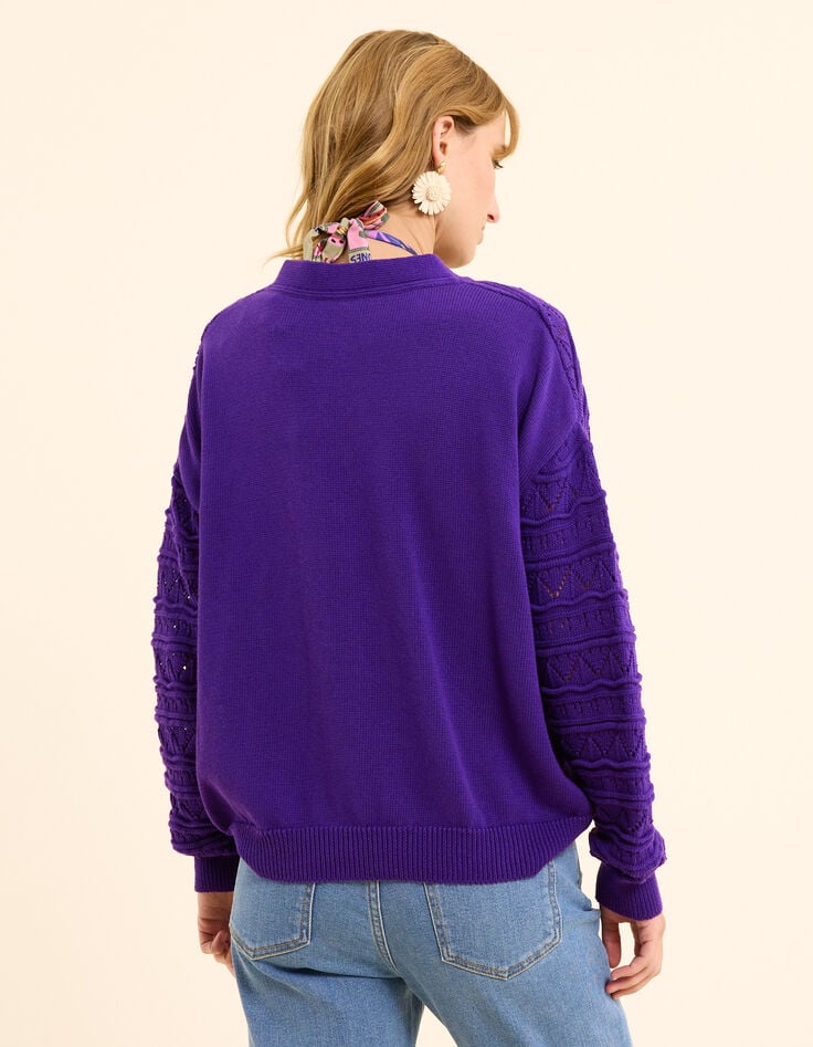 Ikks Cardigan Violet Tricot Ajouré Fantaisie I.Code
