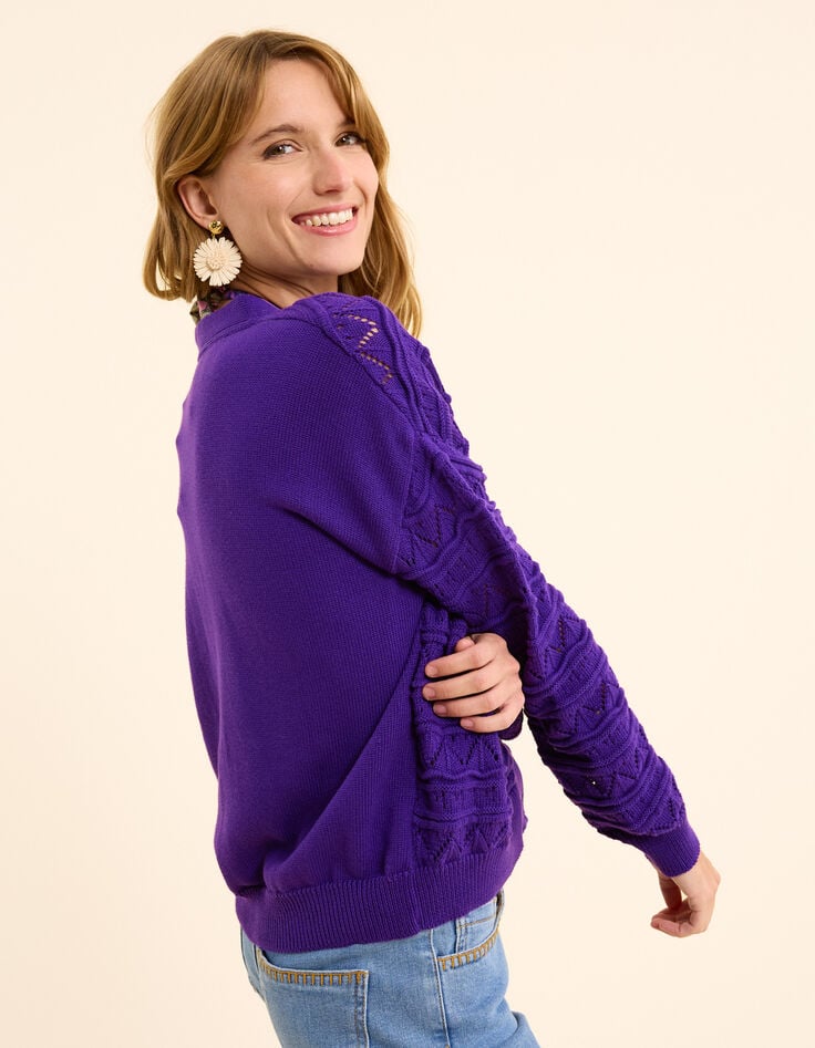 ikks Cardigan violet tricot ajouré fantaisie I.Code
