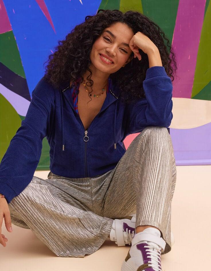 ikks Cardigan zippé à capuche bleu en éponge I.Code