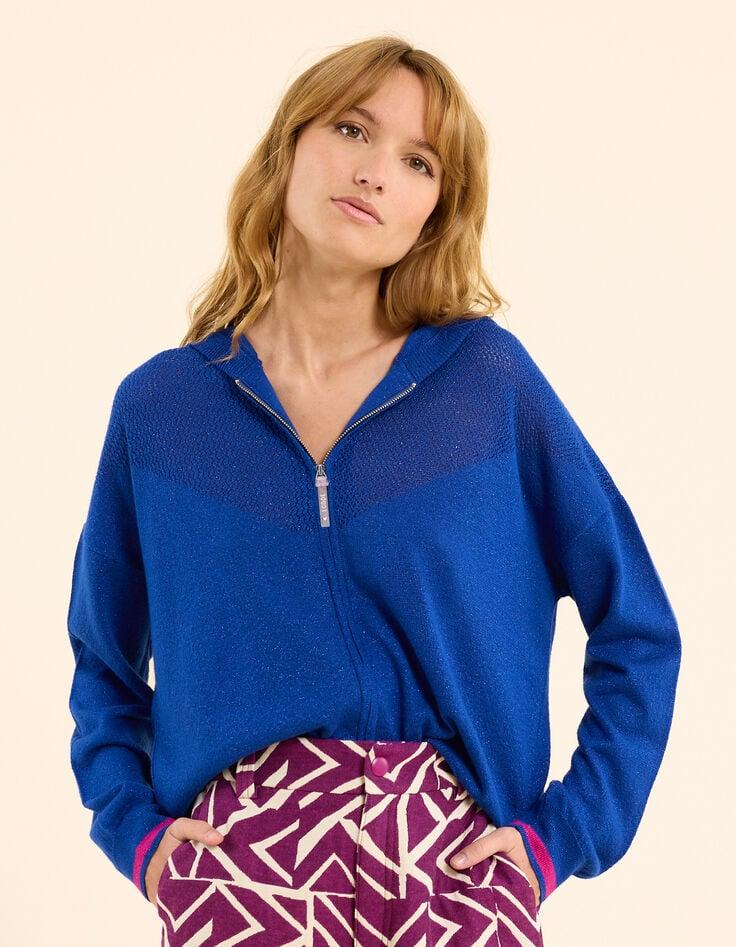 Ikks Cardigan Zippé à Capuche Bleu Tricot Lurex I.Code