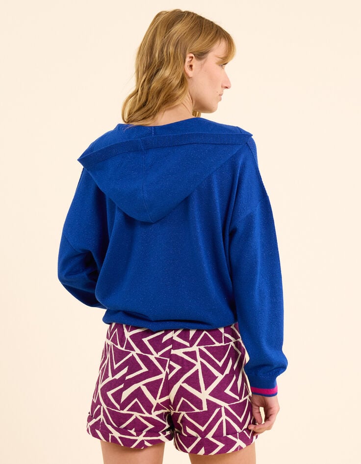 Ikks Cardigan Zippé à Capuche Bleu Tricot Lurex I.Code