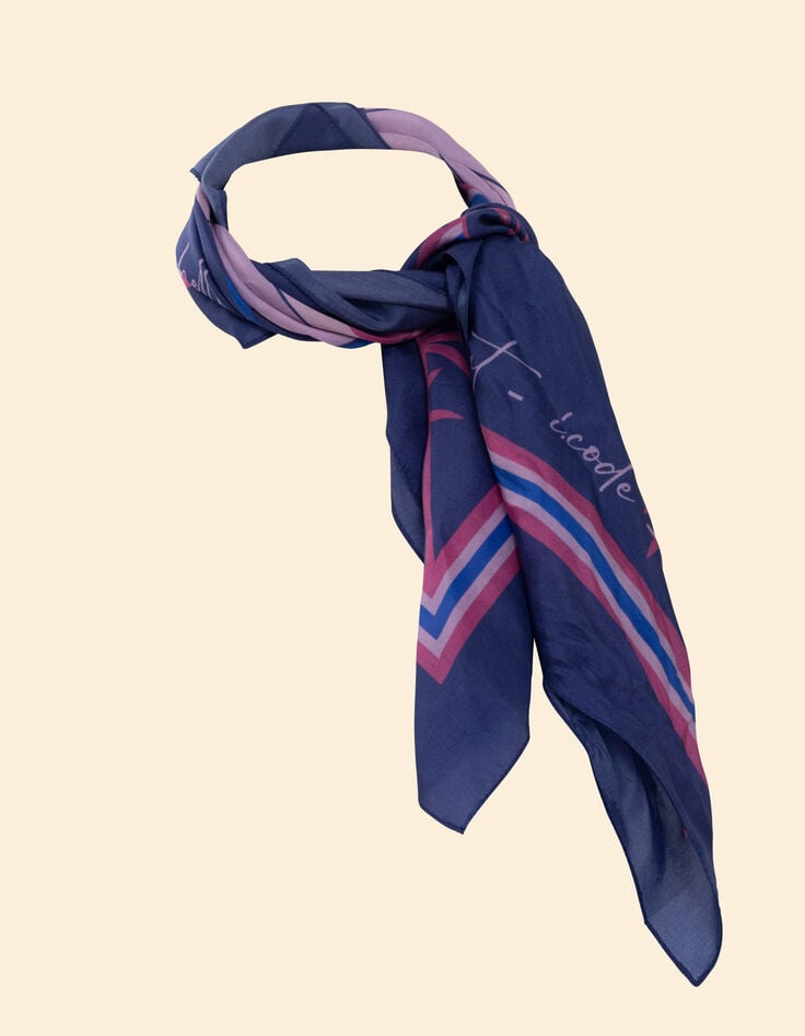 Ikks Carré Soie Indigo Coucher De Soleil Et Palmiers I.Code