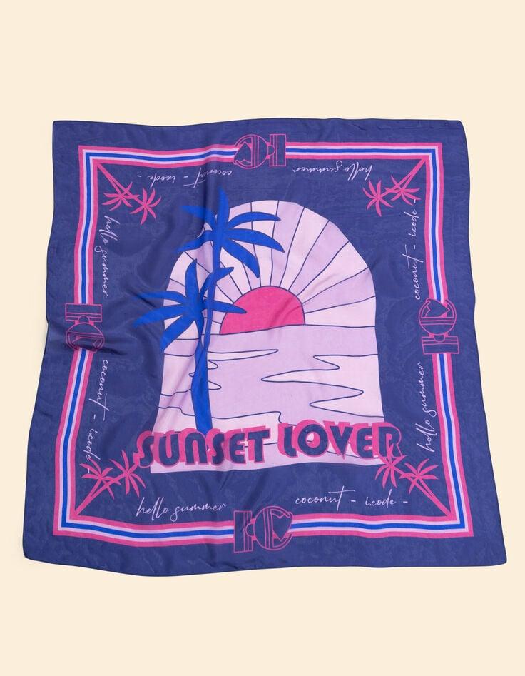 Ikks Carré Soie Indigo Coucher De Soleil Et Palmiers I.Code