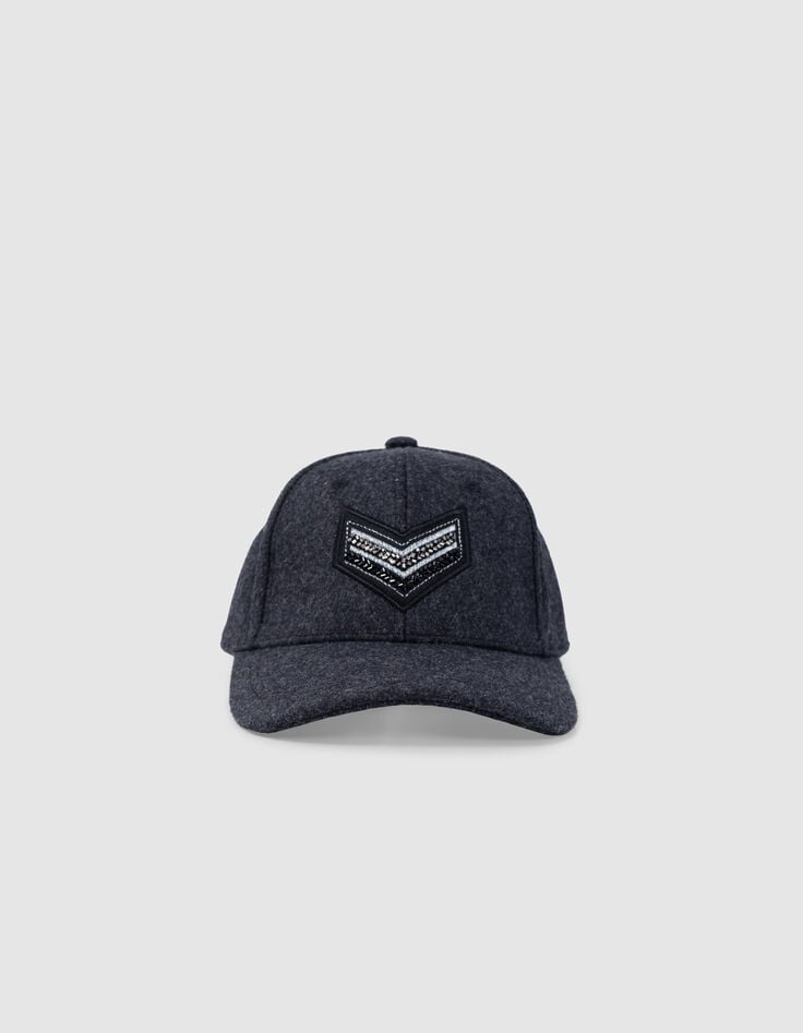Ikks Casquette Grise Flanelle Chevrons Brodés Femme