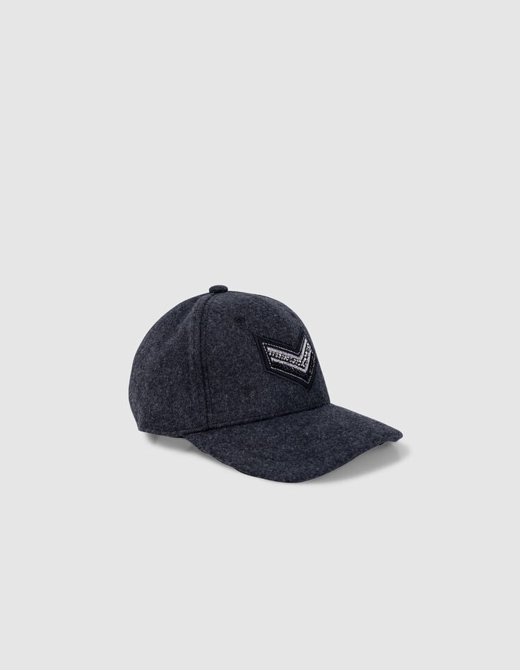 ikks Casquette grise flanelle chevrons brodés Femme