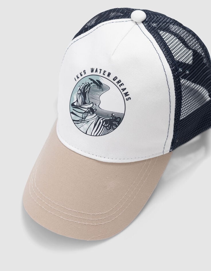 Ikks Casquette Marine Et Blanche Visière Beige Garçon