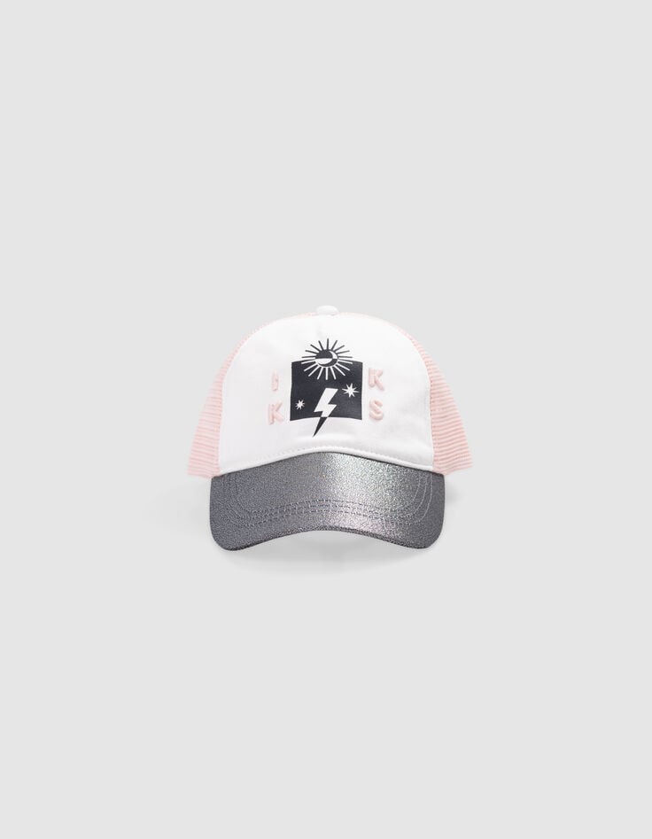 Ikks Casquette Rose Et Blanche Visière Silver Fille