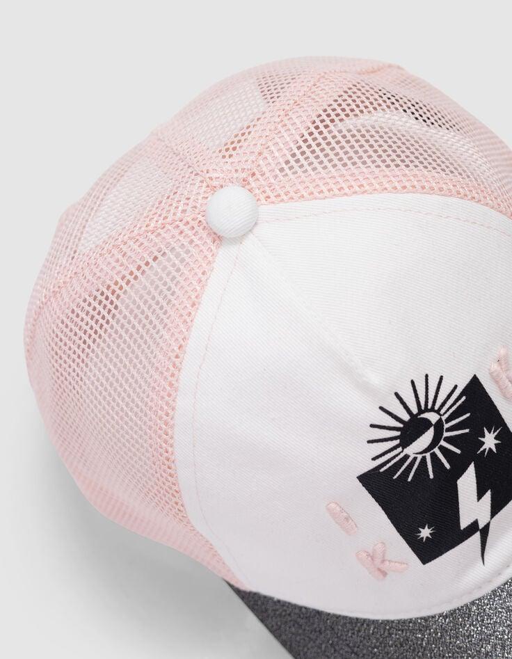Ikks Casquette Rose Et Blanche Visière Silver Fille